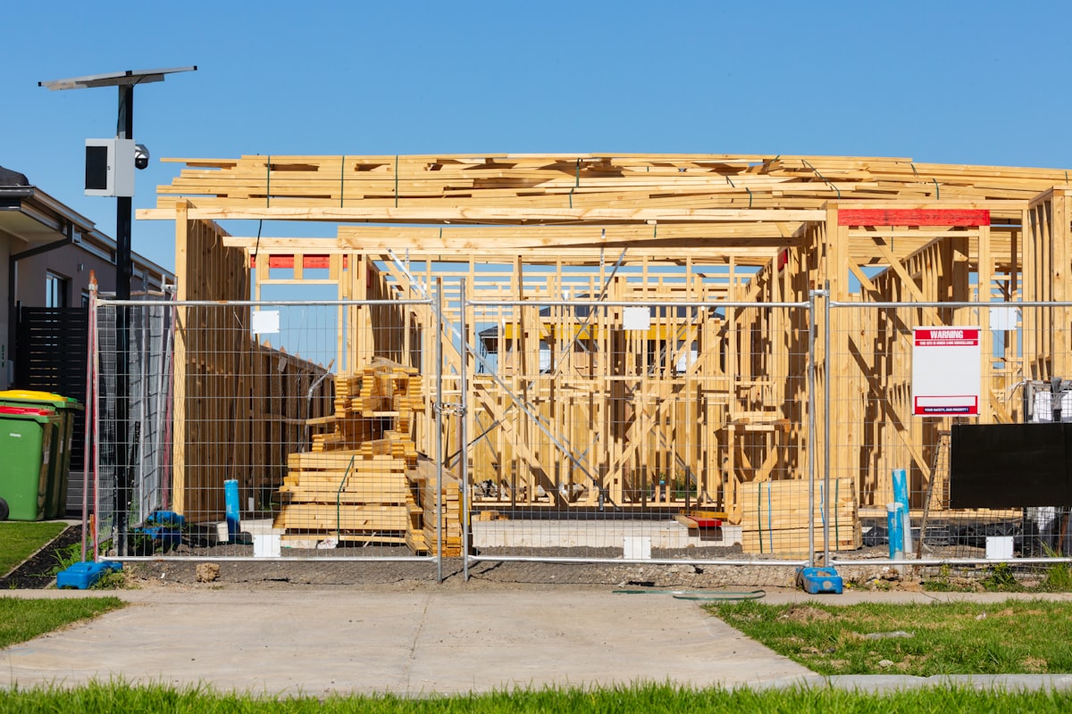 Wood-framed residential construction under way, reflecting the segment driving March spending gains while nonresidential work remains soft.